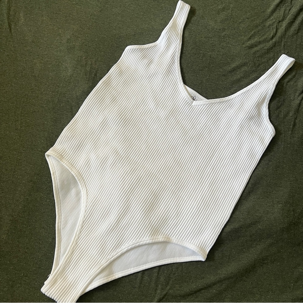 Aura White Ribbed Bodysuit
